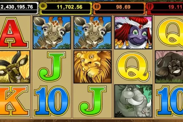 Interfaz de juego de Mega Moolah con carretes y panel de apuestas
