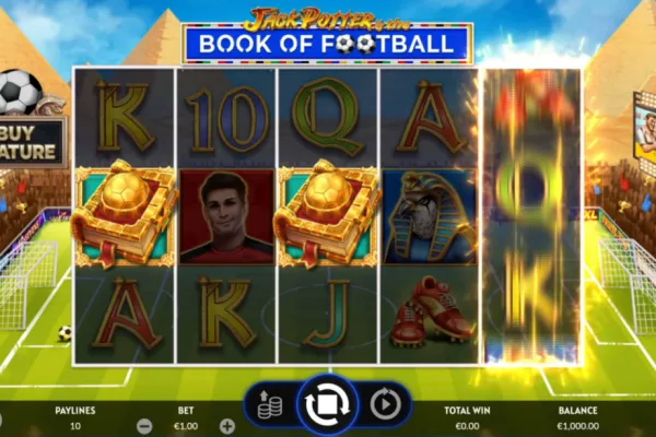 Captura del slot Jack Potter & The Book of Football con temática de fútbol y estética egipcia