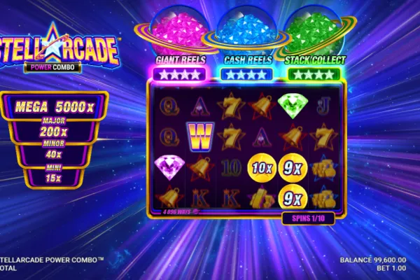 Vista del tablero de juego de Stellarcade con cuadrícula 6x4 y funciones especiales