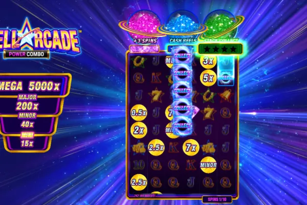 Captura de las funciones de tiradas gratis y medidores de progresión de Stellarcade