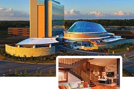 Vista de la ampliación de Gun Lake Casino Resort con nuevas áreas de hotel y servicios