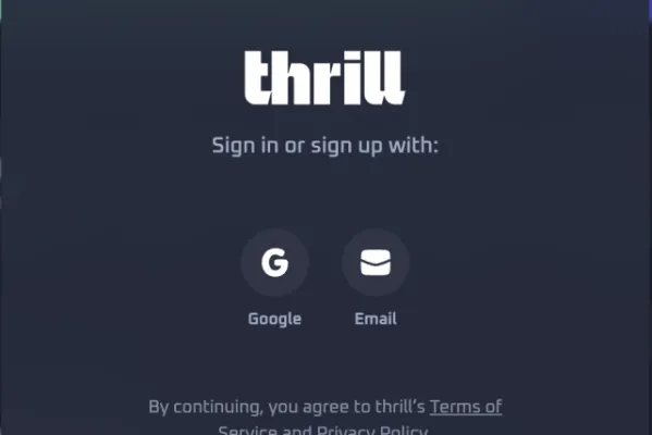 Pantalla de registro e inicio de sesión de Thrill Casino
