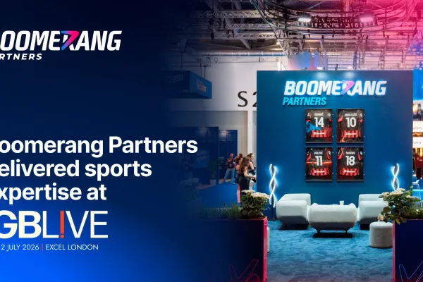 Stand de Boomerang Partners en iGB L!VE London 2026, donde presentó su enfoque de marketing de afiliación deportiva