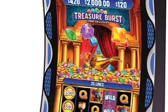 Interfaz del bono de Treasure Burst con zona móvil y símbolos de monedas