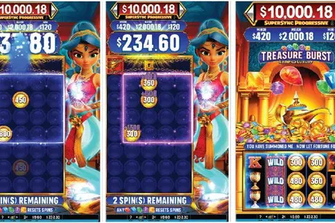 Vista promocional del juego Treasure Burst Lamp of Luxury en gabinete de casino