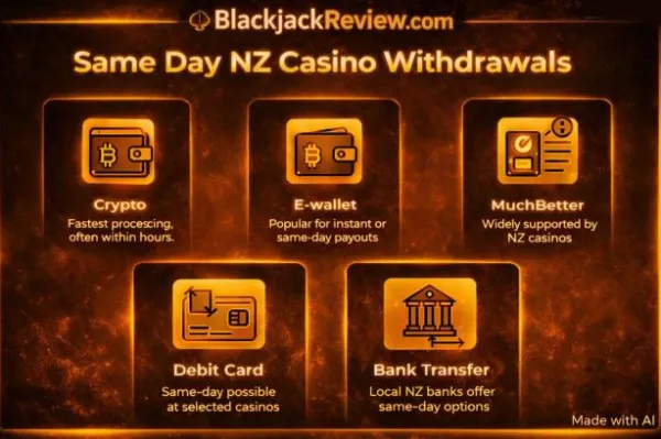 Ilustración sobre retiros en el mismo día en casinos online para usuarios de Nueva Zelanda