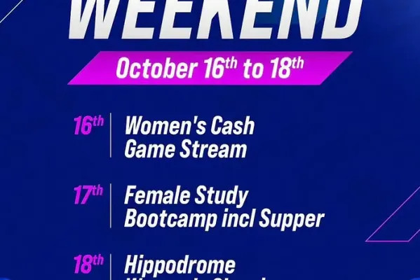 Programa visual del UK Ladies Weekend con actividades y horarios