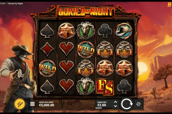 Imagen promocional del slot Buried by Night de Hacksaw Gaming con ambientación del oeste